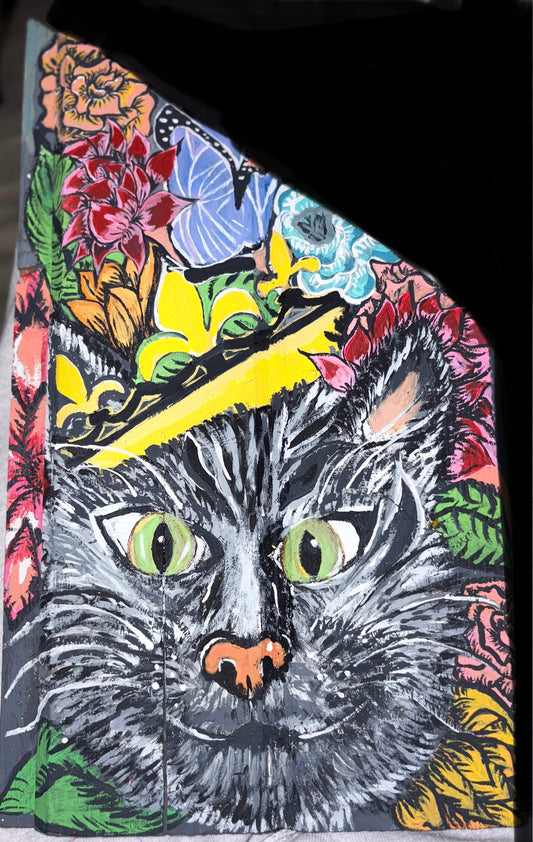 Hand painted funky cat
